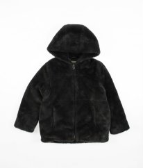 Černý plyšový silný zimní kabát ZARA