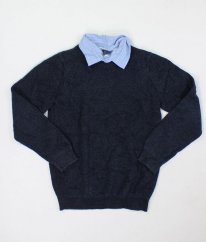 Modrošedý svetr s košilovým límcem NEXT