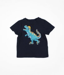Tmaomodré tričko s flitrovým dinosaurem C&A