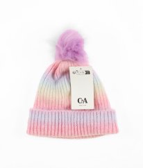 Barevná zateplená čepice s fialovou bambulí C&A