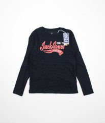 Tmavě modré triko z biobavlny s nápisem JACK & JONES