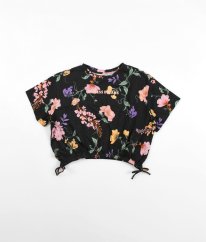 Antracitová bavlnená blúzka/tričko s kvetmi H&M