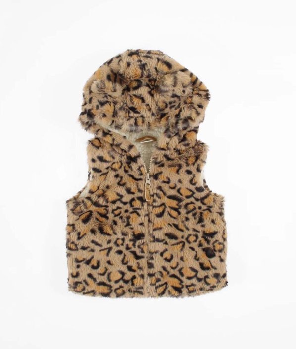 Béžová plyšová leopardia vesta s baránkom NEXT