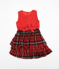 Červené teplé šaty s károvanou sukní