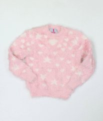 Růžový chlupatý svetr se srdíčky