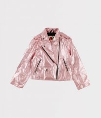 Růžová perleťová koženková bunda