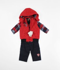 Červená teplá vesta, flanelová košela a podšité nohavice TOM & KIDDY