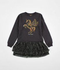 Šedohnědé silnější mikinové šaty se třpytivou sukní a spodničkou F&F