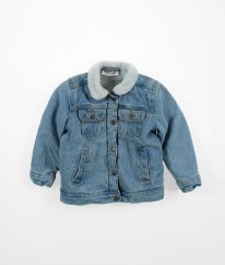 Modrá riflová zateplená bunda s kožúškom