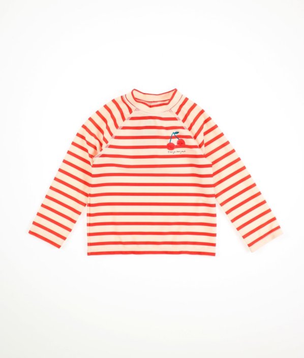 Béžovočervené pruhované plavkové tričko UPF 50+ H&M