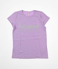 Lila tričko s třpytivým náspisem DE FACTO