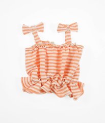 Meruňkovobílý proužkovaný froté top s mašličkami RIVER ISLAND