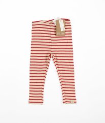 Béžovočervené žebrované proužkované legíny z biobavlny PETIT PIAO