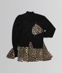 Černé svetříkové šaty/svetr s leopardími vsadkami NEW LOOK