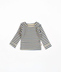 Béžovomodré proužkované žebrované triko z biobavlny PETIT PIAO