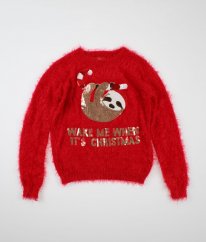Červený vánoční svetr s lenochodem PRIMARK