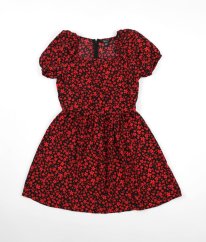 Červenočerné šaty s květy NEW LOOK