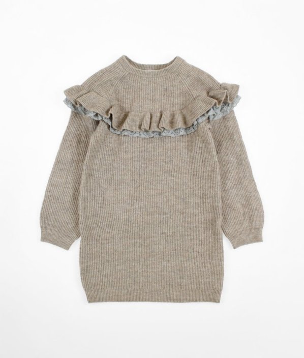 Béžovohnedý dlhý sveter/šaty s čipkou H&M