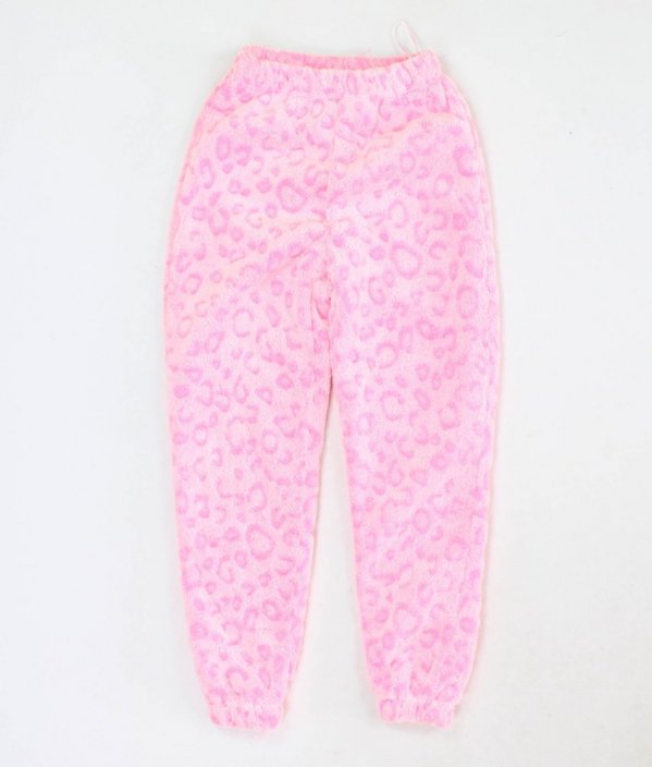 Růžové plyšové pyžamové kalhoty
