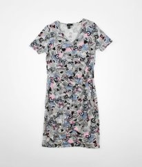 Farebné elastické na prednom diele naberané šaty s motýlikmi NEW LOOK