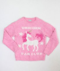 Růžový chlupatý svetr s jednorožcem MATALAN
