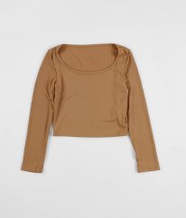Světle hnědé žebrované crop triko