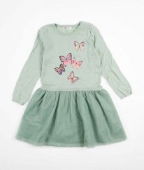 Pistáciové lehké šaty svetříkové s šifónovou sukní  s motýly H&M