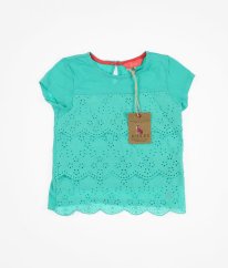 Modro-zelená blúzka s čipkovými volánkami JOULES