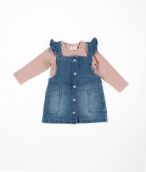 Modrá riflová šatová sukně a růžové žebrované body F&F