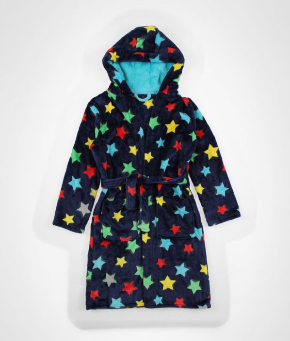 Tmavomodrý plyšový župan s hvězdami DUNNES