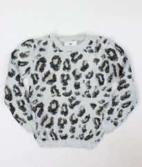 Šedý leopardí chlupatý svetr YD