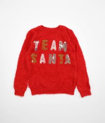 Červený chlpatý sveter s flitrami