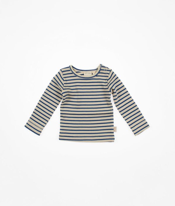 Béžovomodré proužkované žebrované triko PETIT PIAO