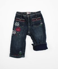 Modré bavlnou zateplené rifle s výšivkou GAP