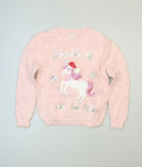 Růžový chlupatý vánoční svetr PRIMARK