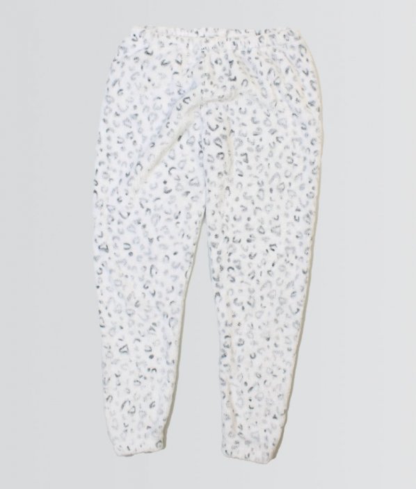 Bílé leopardí plyšové pyžamové kalhoty
