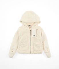 Krémový plyšový kabátek s vytlačovanými srdíčky C&A