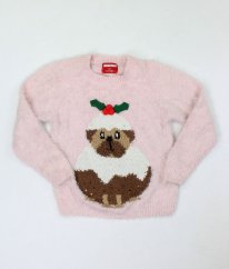 Růžový chlupatý vánoční svetr s flitry GEORGE