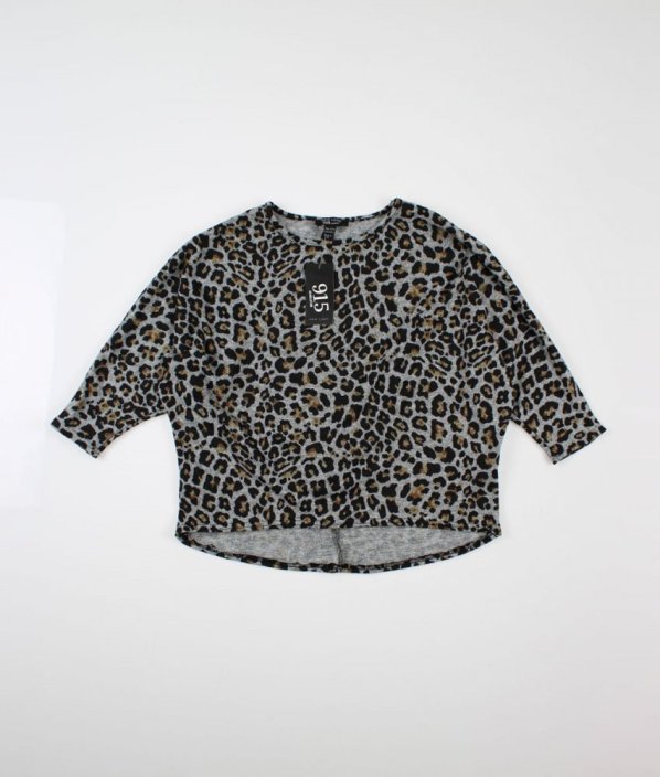 Šedé triko s leopardím vzorem oversize NEW LOOK