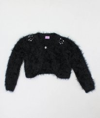 Černý chlupatý svetr na knoflík s kameny F&F